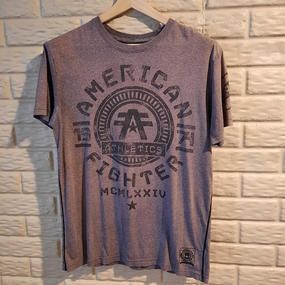 American Fighter T Shirt Mens Large Gray Brown‎ Double Sided Graphic For Buckle